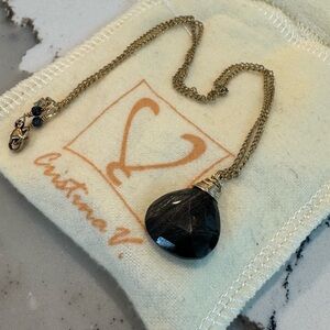 CRISTINA V Gold and Black Gemstone Teardrop Necklace